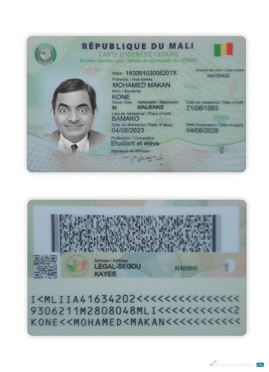 Download Mali ID card Photoshop template